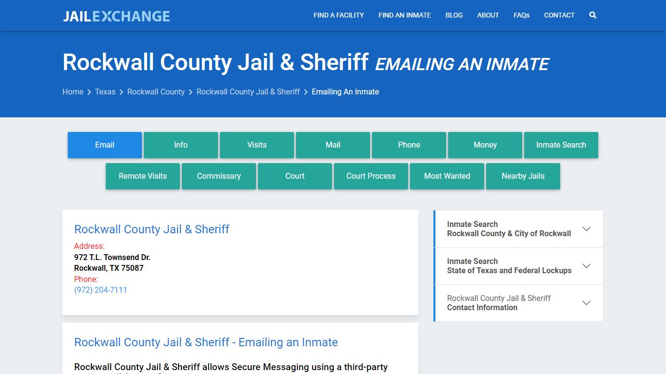 Inmate Text, Email - Rockwall County Jail & Sheriff, TX